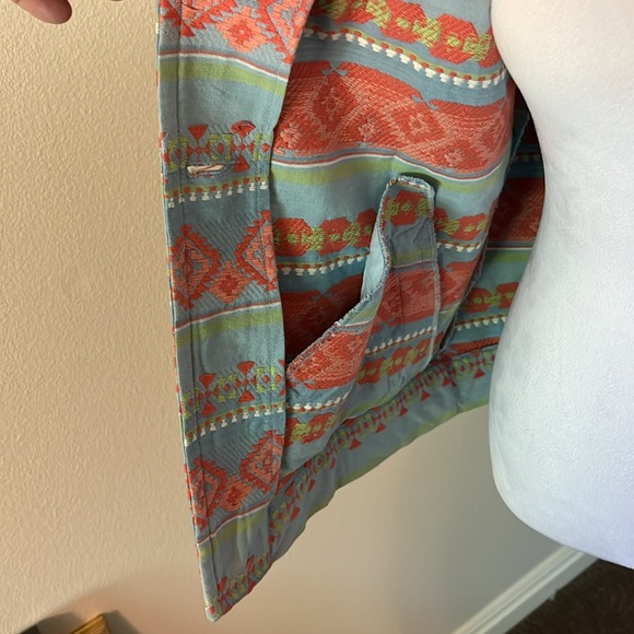 Tasha Pelosi crop jacket with sleeves to elbow, Concho buttons,blue and coral Lg - Picture 12 of 12